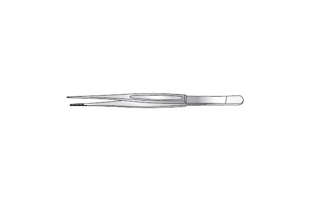 Cairns (Dott) dressing forceps, serrated jaws